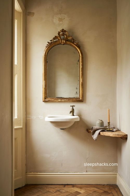 downstairs toilet ideas with a vintage antique mirror 