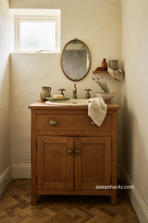 downstairs toilet ideas with a vintage dresser washstand 