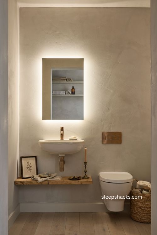 downstairs toilet ideas with an illuminated LED mirror cabinet 