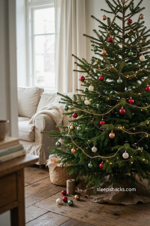 easy five minute ornament garland for a christmas tree 
