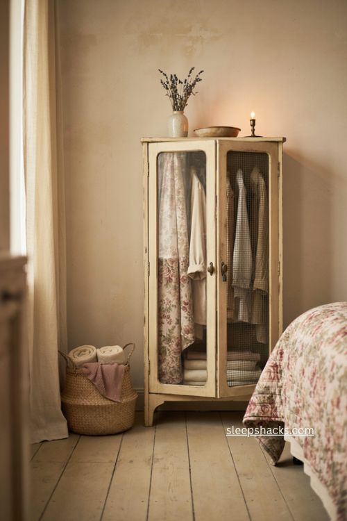 fabric lined glass door storage ideas for small bedrooms