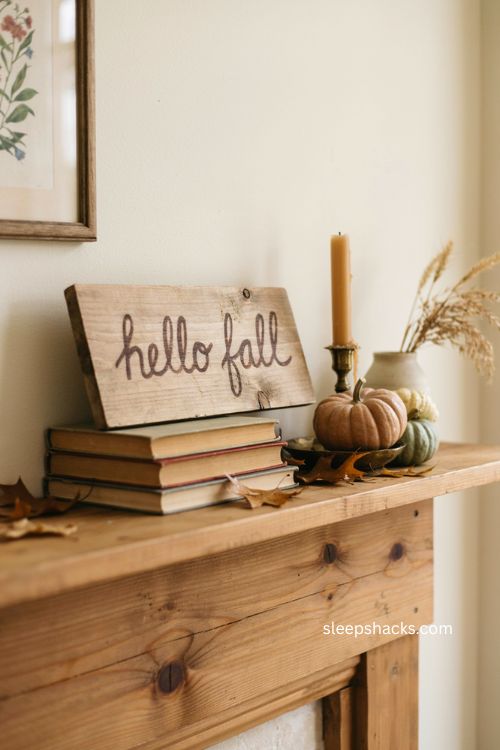 fall diy stained wood sign with hand painted lettering and farmhouse pumpkin decor 
