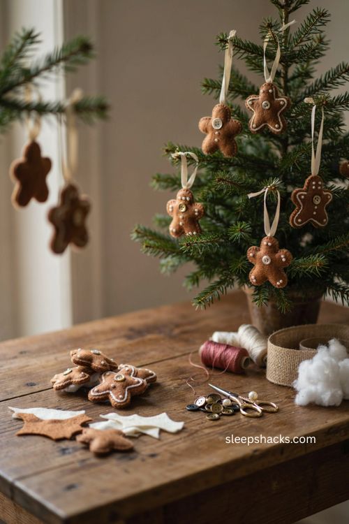 felt gingerbread cookie ornaments handmade christmas tree decor cozy diy holiday craft 