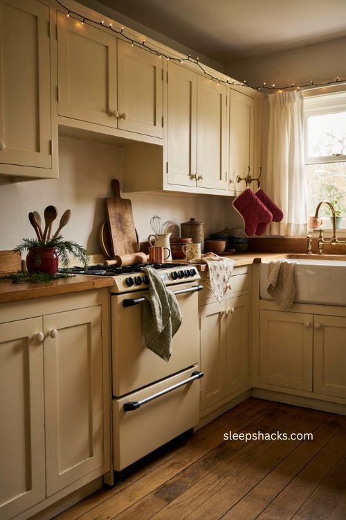 festive christmas tea towels and oven mitts in a cozy kitchen 