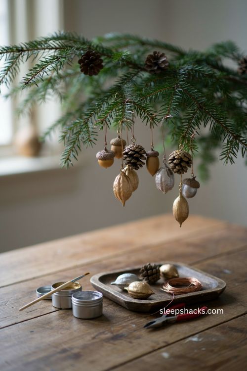 glittered seed pod ornaments natural gold silver christmas tree decor diy