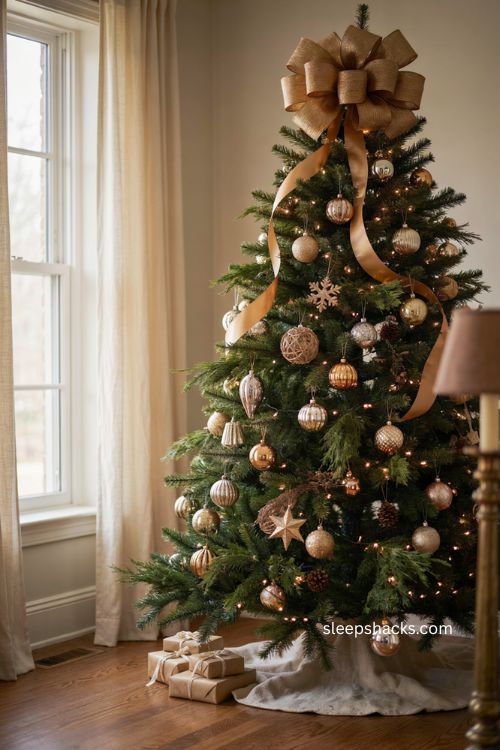 gold ribbon Christmas tree topper ideas 