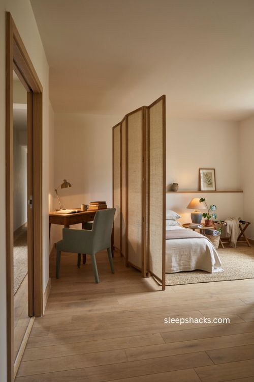 guest room office divider ideas with folding screen and private guest corner 