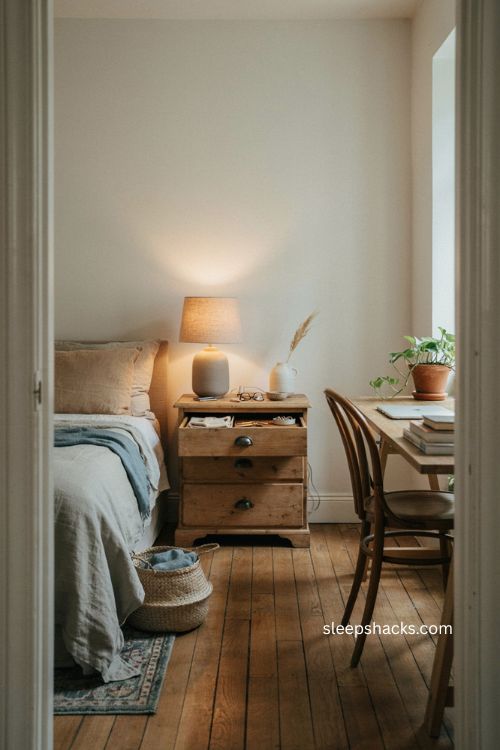 guest room office nightstand ideas with charging station and guest storage 