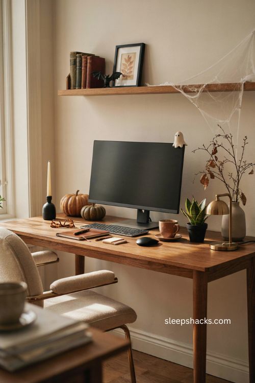 halloween office decor with pumpkins cobwebs and subtle ghost accents 