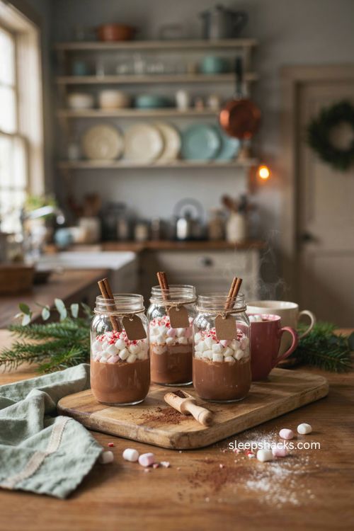 hot cocoa kit diy christmas gift with mason jar marshmallows peppermint and cinnamon