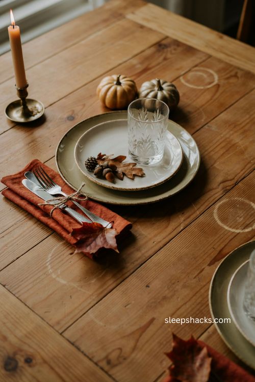 leaf embossed glassware dollar tree thanksgiving table setting with layered plates and twine napkin 