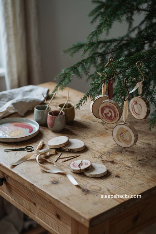 marbled wood slice ornaments handmade christmas tree decor diy rustic craft 