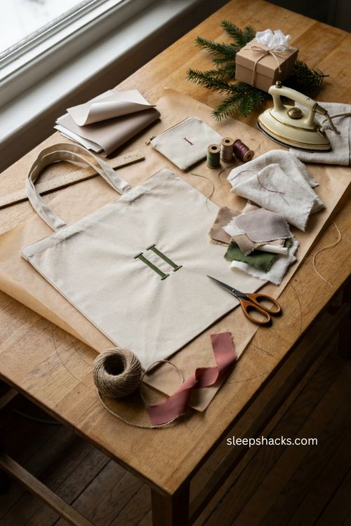 monogrammed tote bag diy christmas gift with canvas pouch embroidery and handmade craft supplies