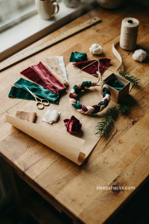 no sew braided headband diy christmas gift with velvet fabric and handmade holiday craft