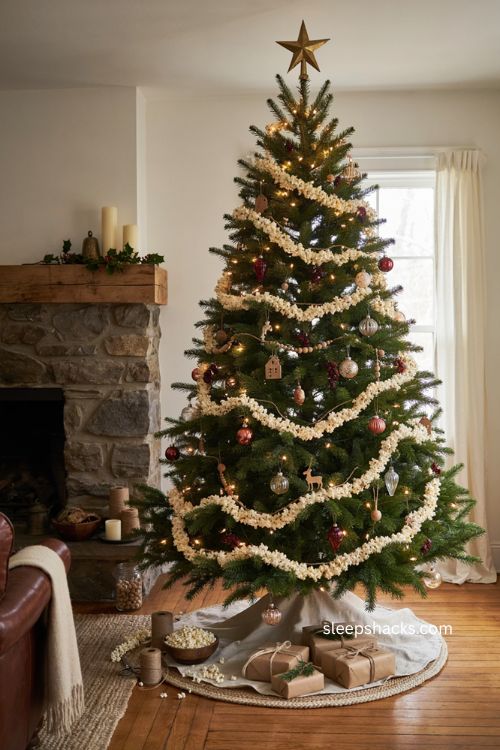 old fashioned popcorn christmas tree garland with dried cranberries 