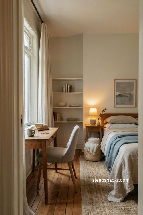 personal guest room office decor with one meaningful artwork and simple styling 