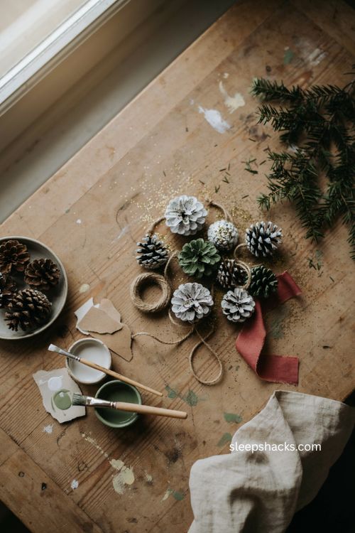 pinecone christmas ornaments for toddlers with rustic painted pinecones twine glitter and natural holiday decor 