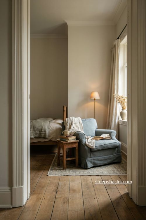 private lounge area ideas with armchair for a cozy main bedroom