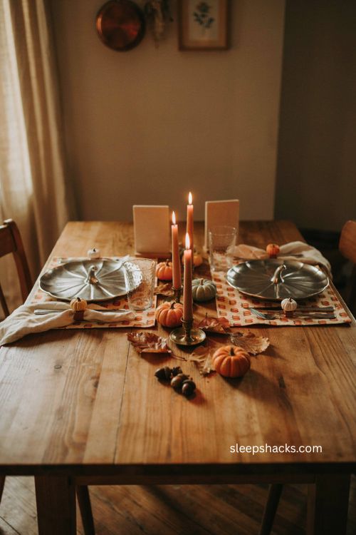 pumpkin placemat thanksgiving table setting for two with pumpkin plates 