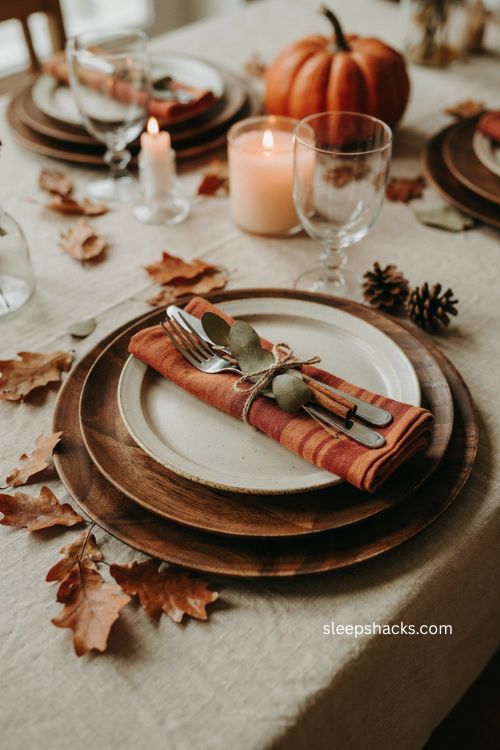 rustic twine rolled napkin flatware bundle for thanksgiving table setting 