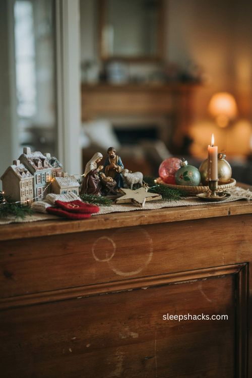 sentimental christmas vignette with vintage ornaments heirloom decor and cozy living room 