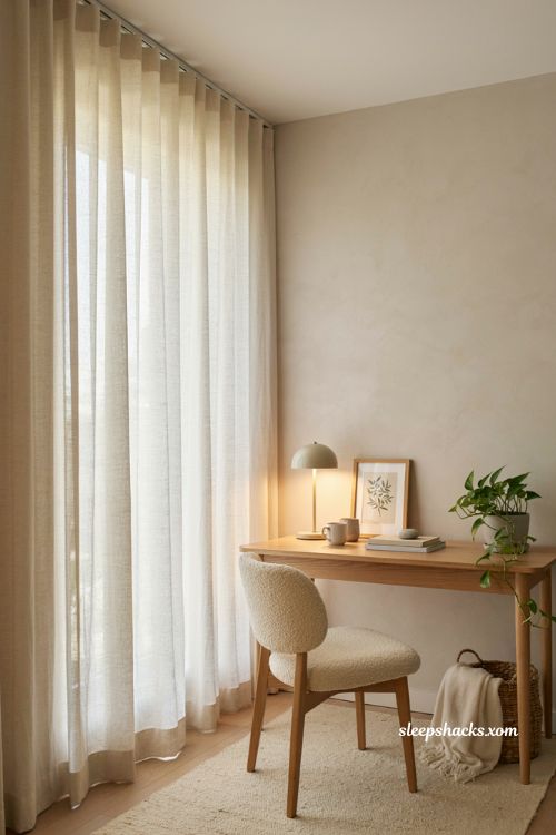 sheer curtain ideas for a soft windowless office 
