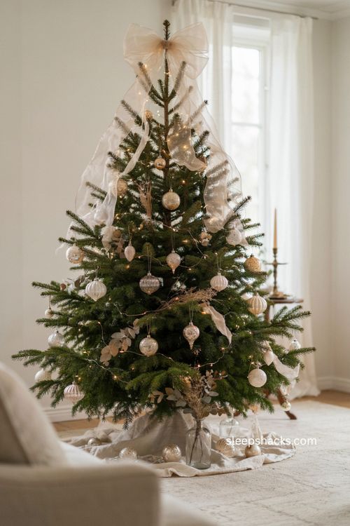 sheer ribbon Christmas tree topper ideas 