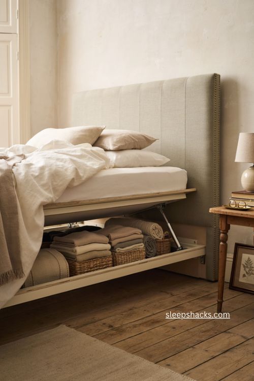 storage bed ideas with hidden under bed closet space for small bedrooms