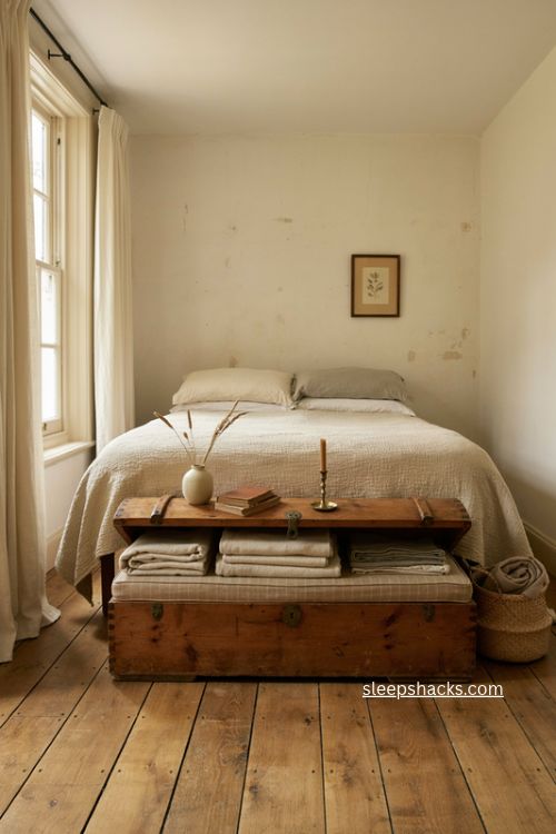 storage bench at foot of bed ideas for small bedrooms