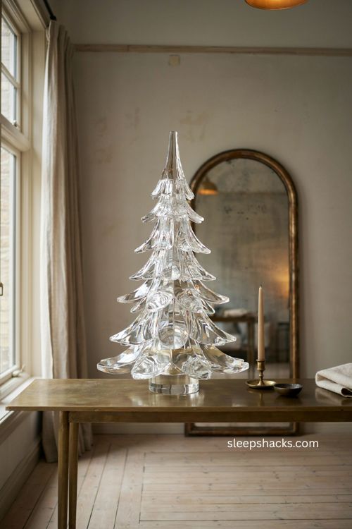 ```text sculpted crystal christmas tree sparkling beside a window in an elegant holiday room ``` 