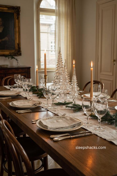 ```text tabletop crystal christmas tree trio centerpiece glowing in candlelight ``` 