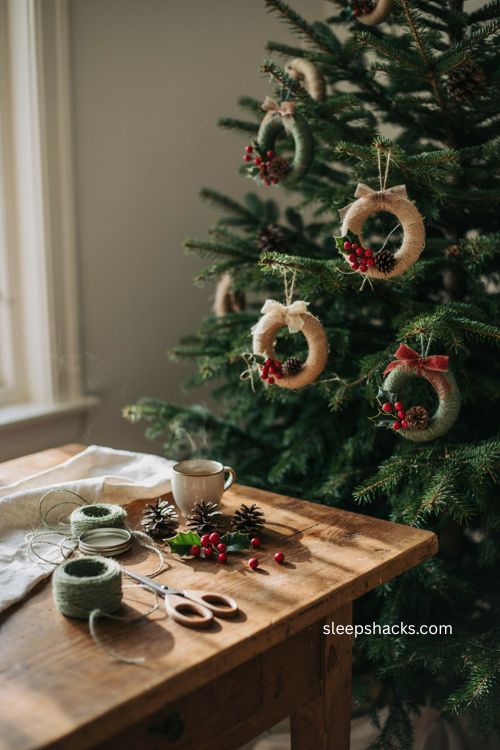 twine wrapped mason jar lid wreath ornaments rustic christmas diy decor 