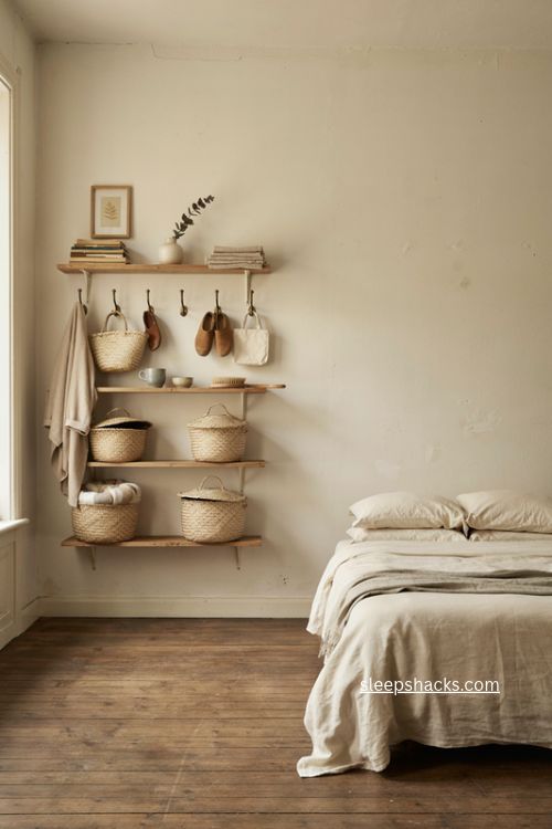 vertical wall storage ideas for small bedrooms with no floor space