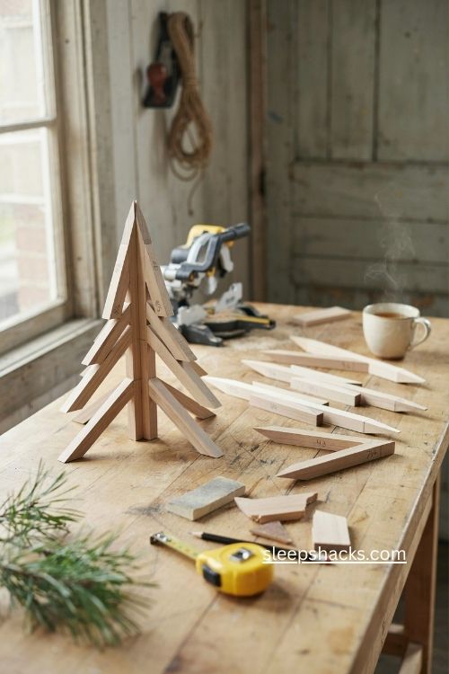 30 degree cuts for a simple pine wood Christmas tree DIY