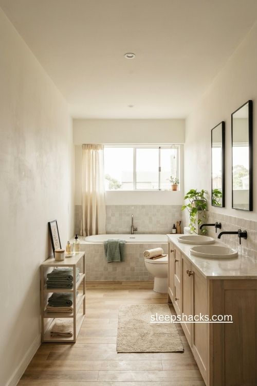 4x3 Bloxburg family bathroom ideas with double vanity and tub