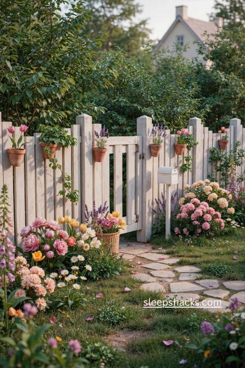 Aesthetic cottagecore Minecraft fence ideas with birch and flowers