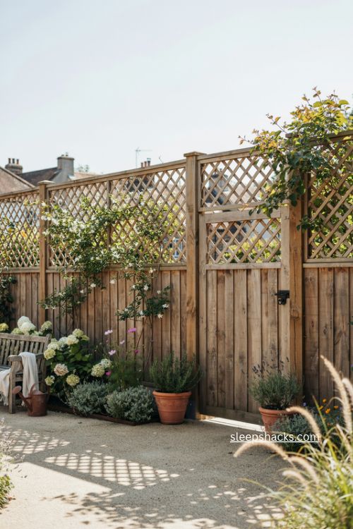 Affordable lattice topper fence ideas with climbing vines for extra backyard privacy 