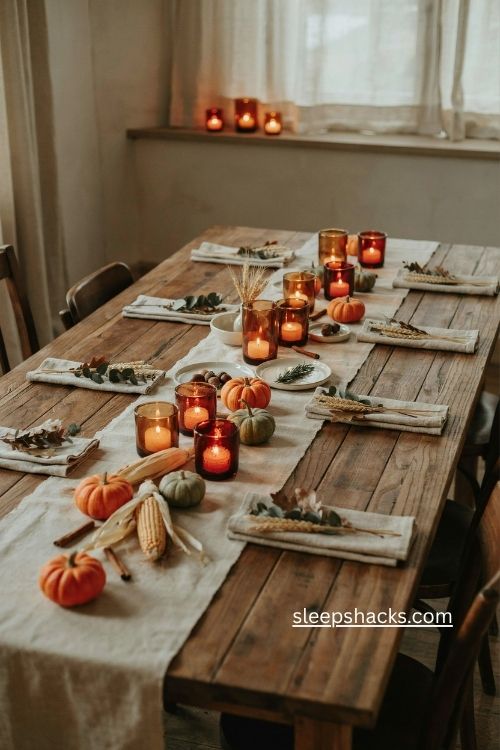 Amber glass votive candles for a warm Thanksgiving table 