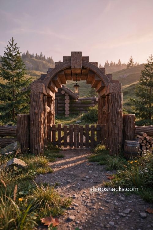 Arched fence gate Minecraft entrance ideas with spruce logs