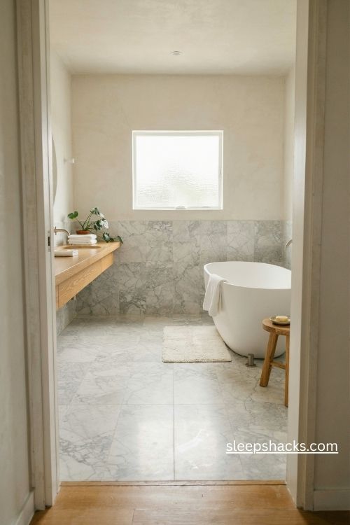 Bathroom flooring ideas with elegant honed marble for a spa like retreat 