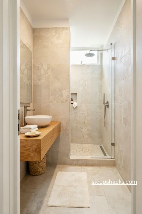 Bathroom flooring ideas with matching floor to wall porcelain tiles 