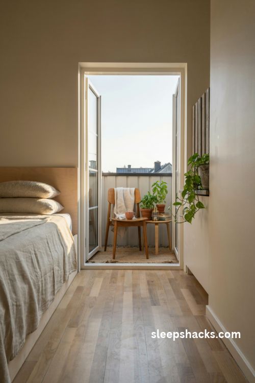 Bedroom balcony ideas for a cozy small space with plants and a coffee nook