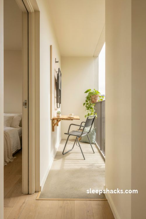 Bedroom balcony ideas with space saving folding furniture and a wall mounted table