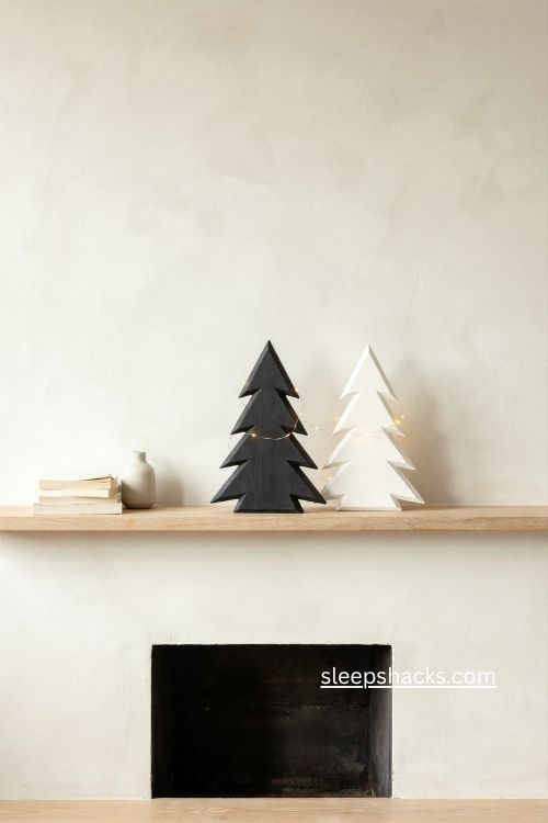 Black and white wood christmas trees for modern minimalist holiday decor 