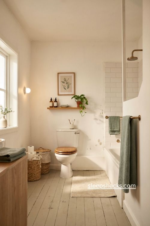 Bloxburg bathroom ideas with cozy towels rugs baskets and small decor