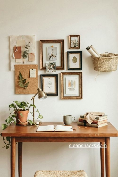 Boho gallery wall office decor with a cozy collected mood board 