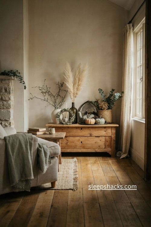 Bring the outdoors inside with natural fall cottage decor and pine cones