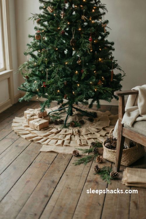 Burlap ruffle christmas tree skirt pattern for rustic farmhouse holiday decor