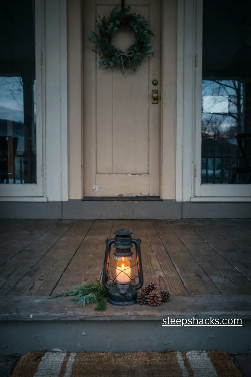 Christmas lantern ideas for a cozy farmhouse porch at dusk