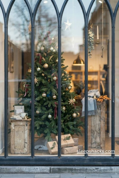 Christmas retail window display ideas with a nostalgic winter wonderland theme